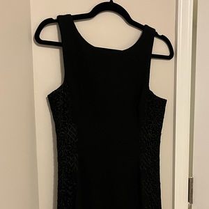 Banana Republic, Black Wool Dress, Lace Side Panel, Back V-Neck, Size 2